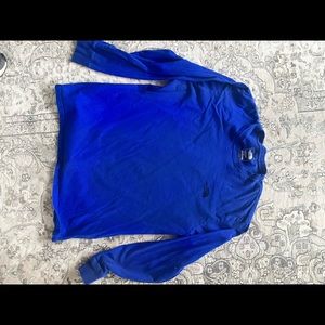 North Face Logo Long Sleeve Tee Shirt - Royal Blue / Black XL